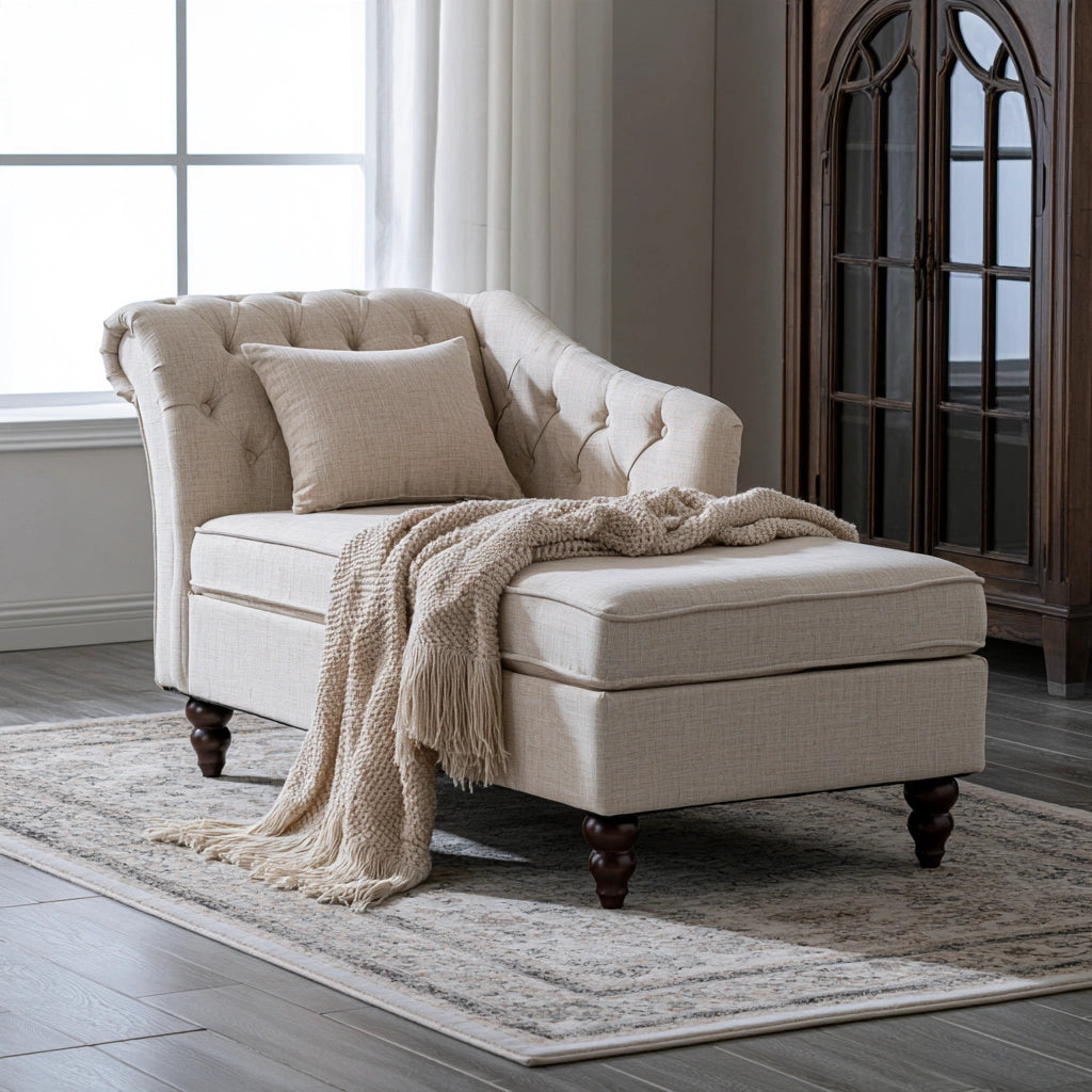 Chaise longue rembourrée en tissu, coloris beige
