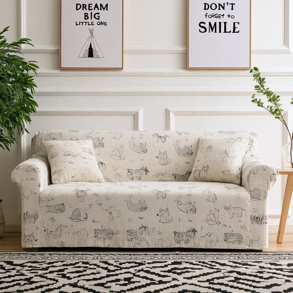 Housse extensible pour canapé aux lignes épurées, coloris crème