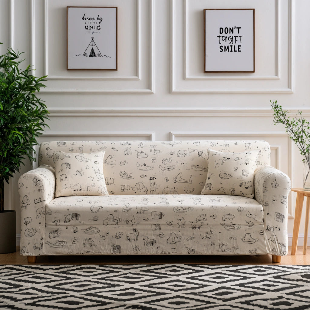 Housse extensible pour canapé aux lignes épurées, coloris crème